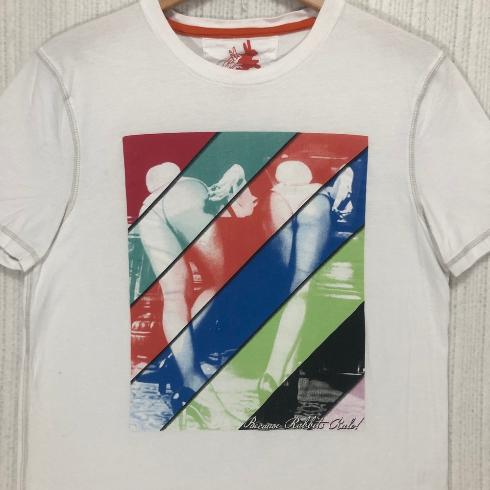 Selected Because Rabbits Rule‎ Graphic T-Shirt White Size L Mens Short Sleeve